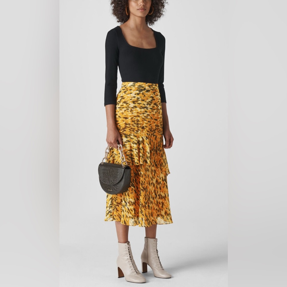 Whistles Midi Tiered Skirt 10 Yellow Ikat Animal‎ Midi Skirt